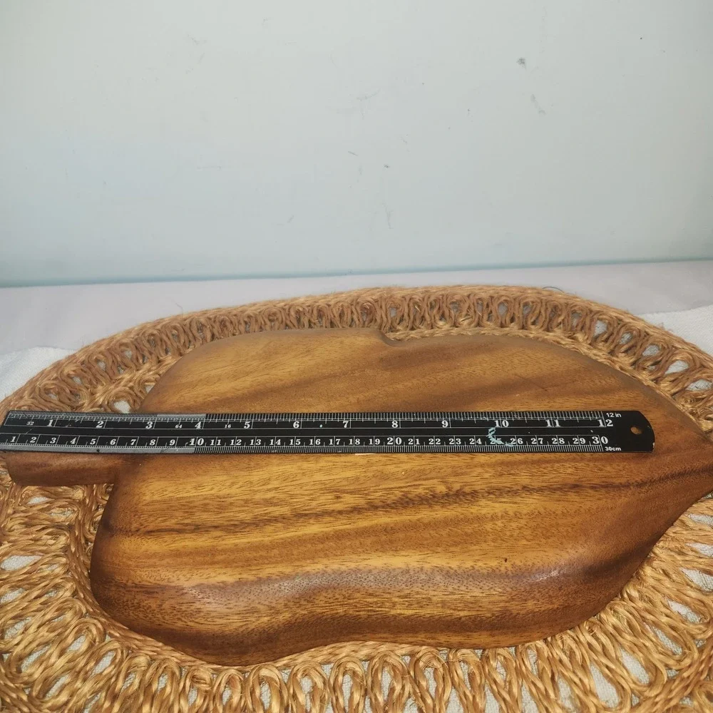 Lot of 2 Vintage Wooden Serving Trays | Leaf Shape Divided Snack Trays MCM